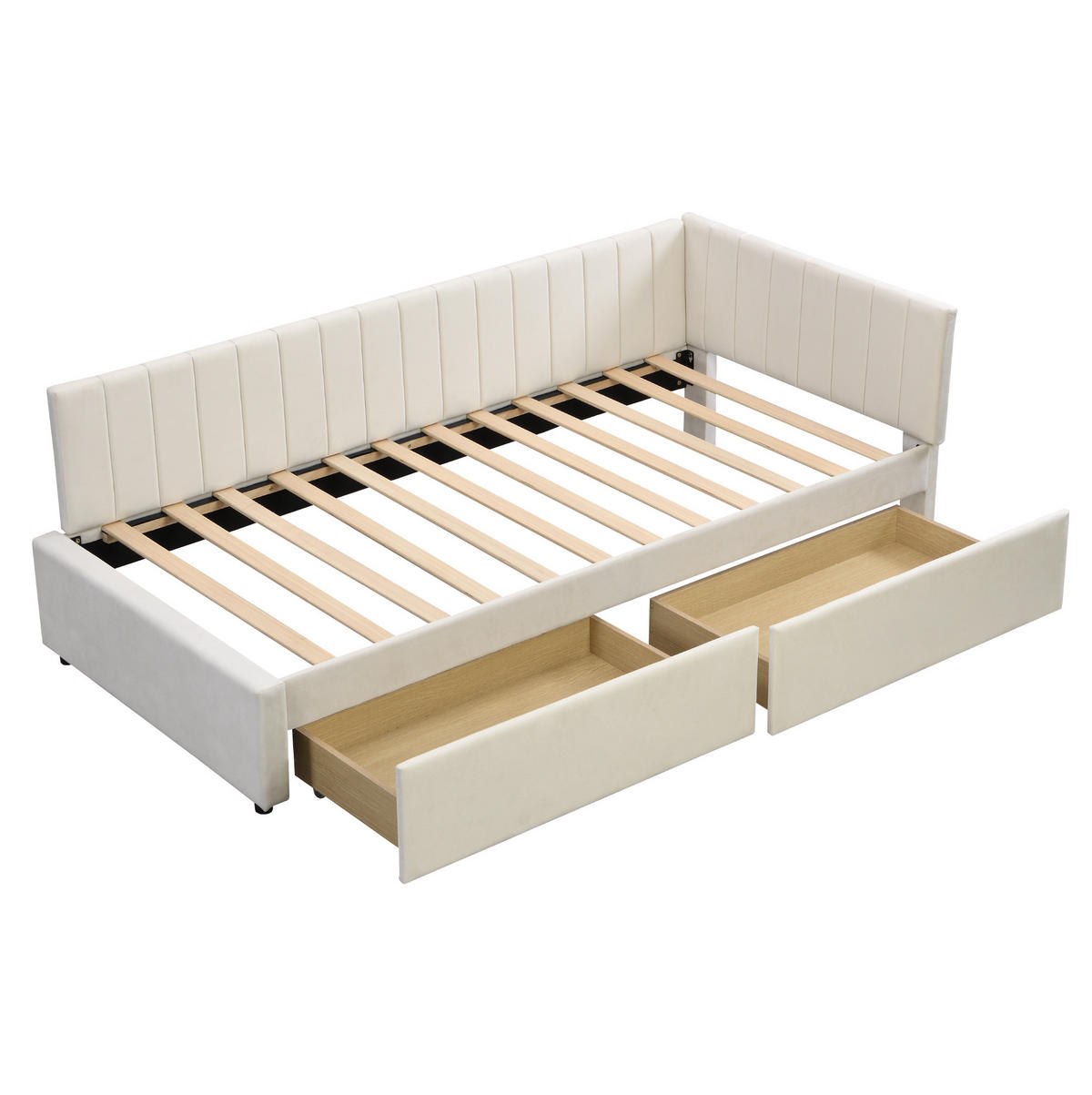 MULTIFUNKTIONSBETT 90/200 Beige mit Stauraum und Lattenrost aus Samt - Beige, Leder (90/200cm) - OKWISH