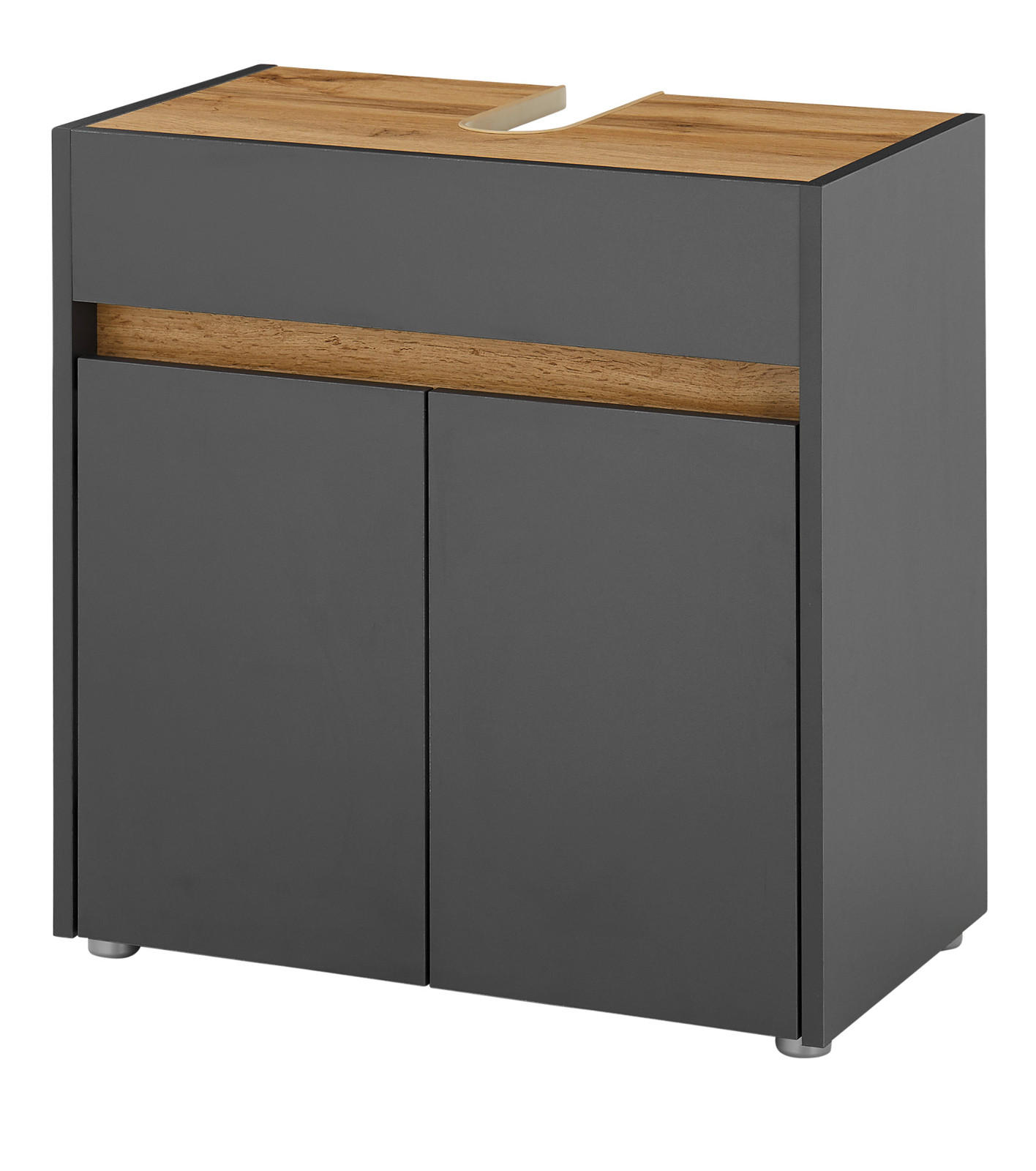 WASCHBECKENUNTERSCHRANK grau matt, Wotan Eiche, Badezimmer Unterschrank 60 cm - Eiche Wotan/Schwarz, Holzwerkstoff/Kunststoff (60/62/34cm) - Furn.Design