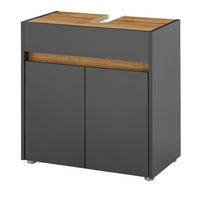 WASCHBECKENUNTERSCHRANK grau matt, Wotan Eiche, Badezimmer Unterschrank 60 cm - Eiche Wotan/Schwarz, Holzwerkstoff/Kunststoff (60/62/34cm) - Furn.Design