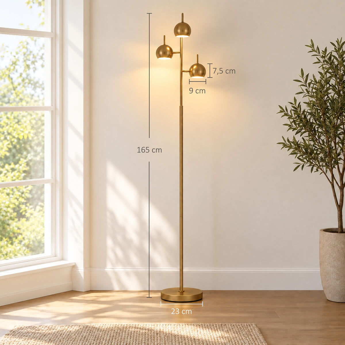 STEHLAMPE Stahl Gold - Goldfarben, Metall (23/23/165cm) - HOMCOM