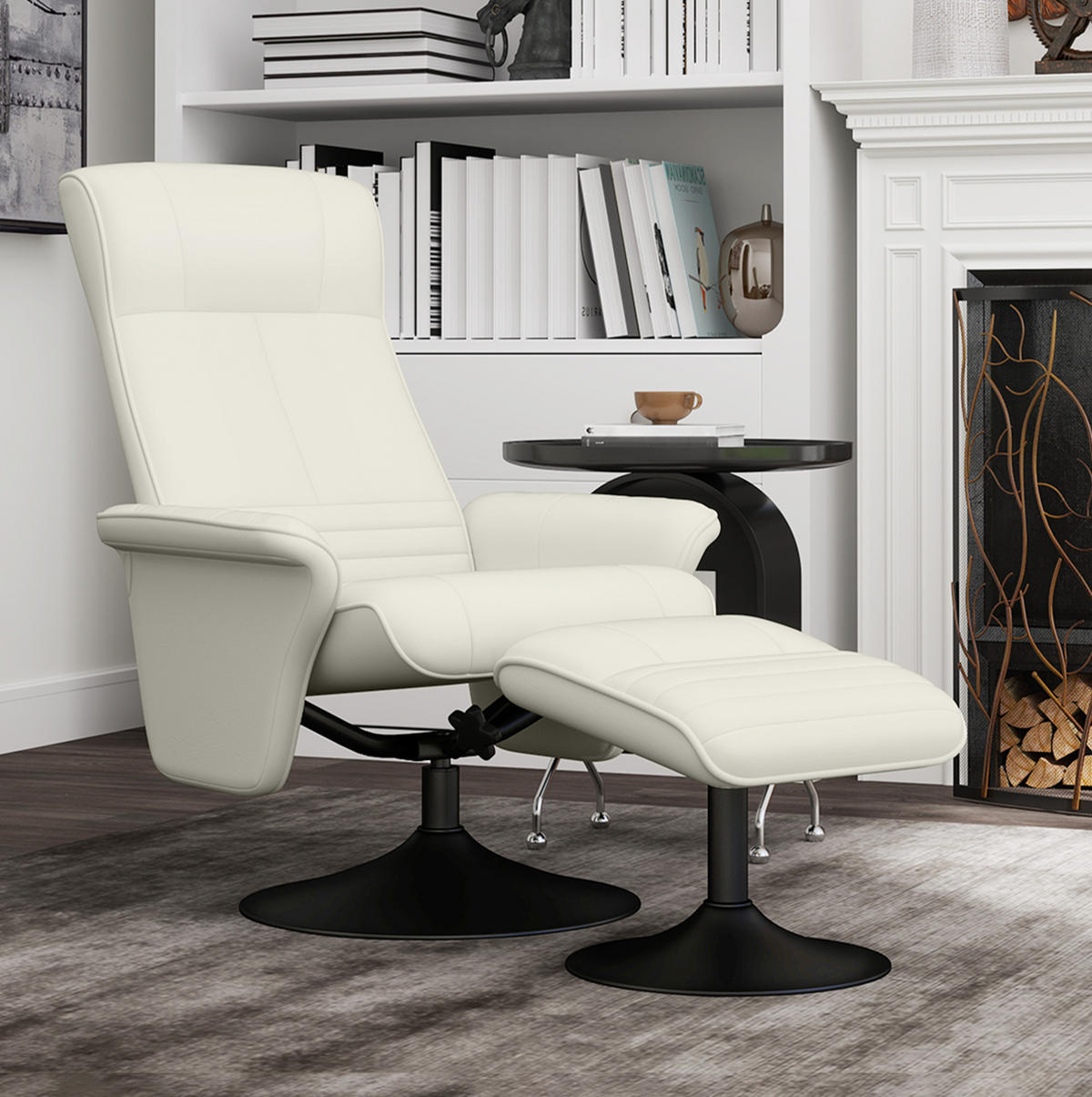 RELAXSESSEL 69/71/104 cm mit Hocker und 360°-Drehfunktion - Creme, Textil (71/104/69cm) - BEAOK