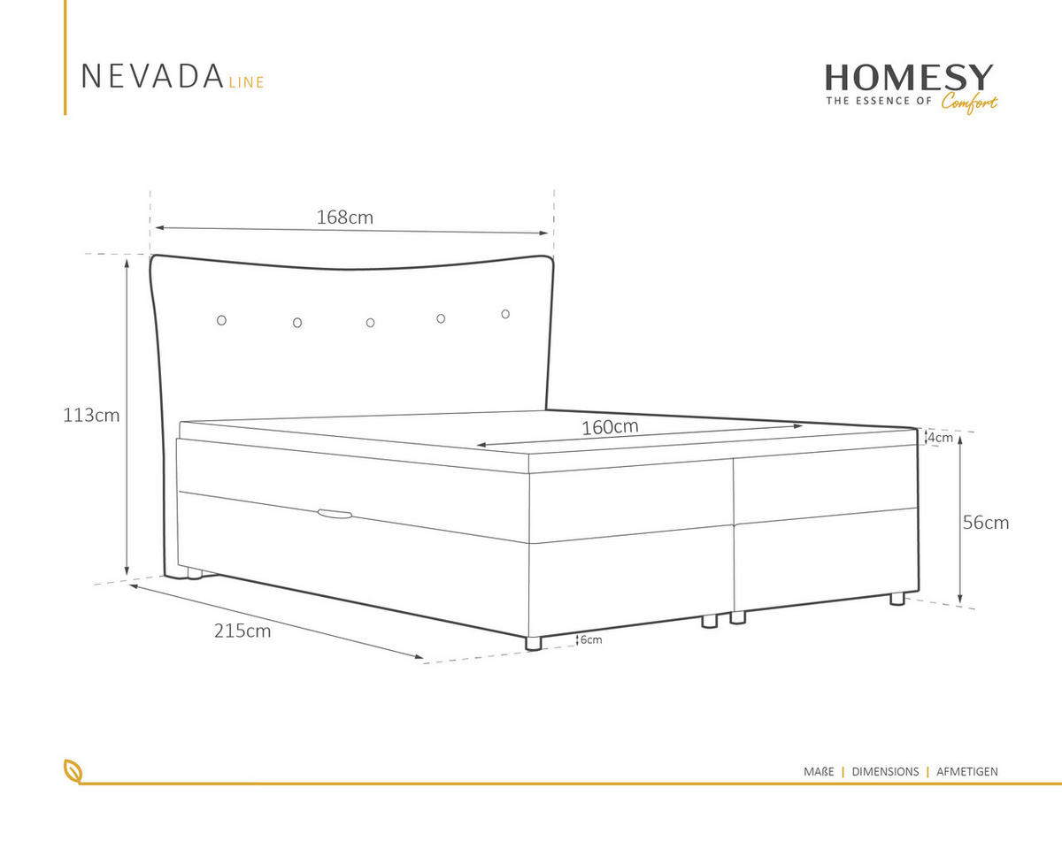 BOXBETT Nevada 160 x 200 cm Doppelbett mit hochwertiger Bonell-Matratze und Topper - beige - Beige, Holz (160/200cm) - Homesy