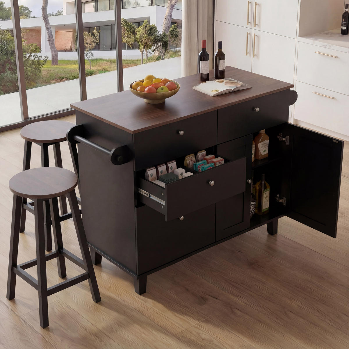 KÜCHENINSEL Schwarz, Braun - Schwarz/Braun, Holz (131/90/47cm) - MCW