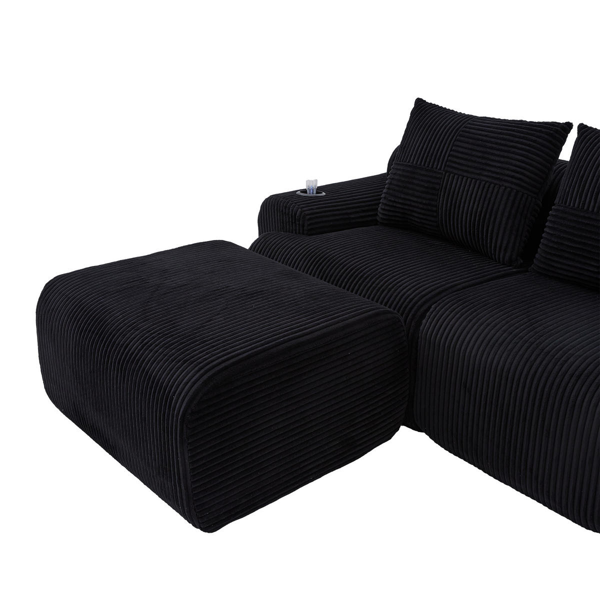 ECKSOFA mit Getränkehalter und Aufbewahrungstasche in Schwarz - Schwarz, Textil (268/174cm) - EVRYAE