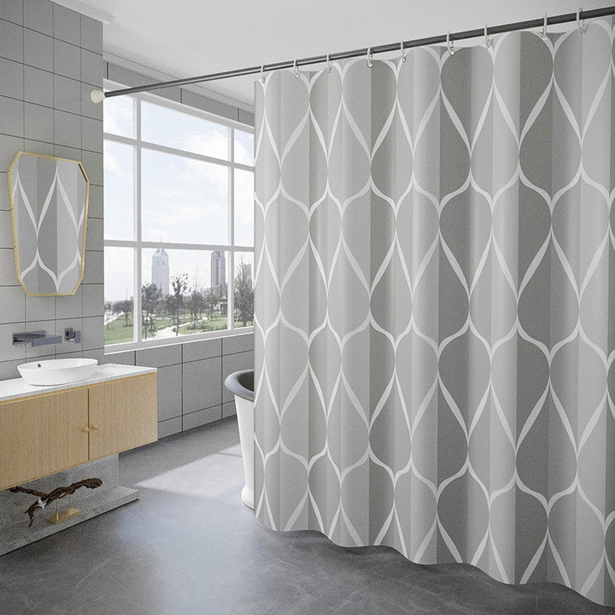 DUSCHVORHANG – Breite 180 x Höhe 180 cm – Inklusive Haken - Grau, Textil (180/180cm)