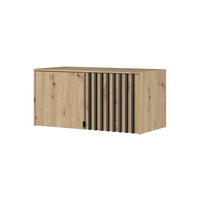 SCHRANKAUFSATZ STILO 2D 105 cm (Artisan Eiche, Schwarze Lamellen, 2 Türen, Metallgriffe) - Schwarz/Eiche Artisan, Holz/Holzwerkstoff (105/50/51cm) - Ravio