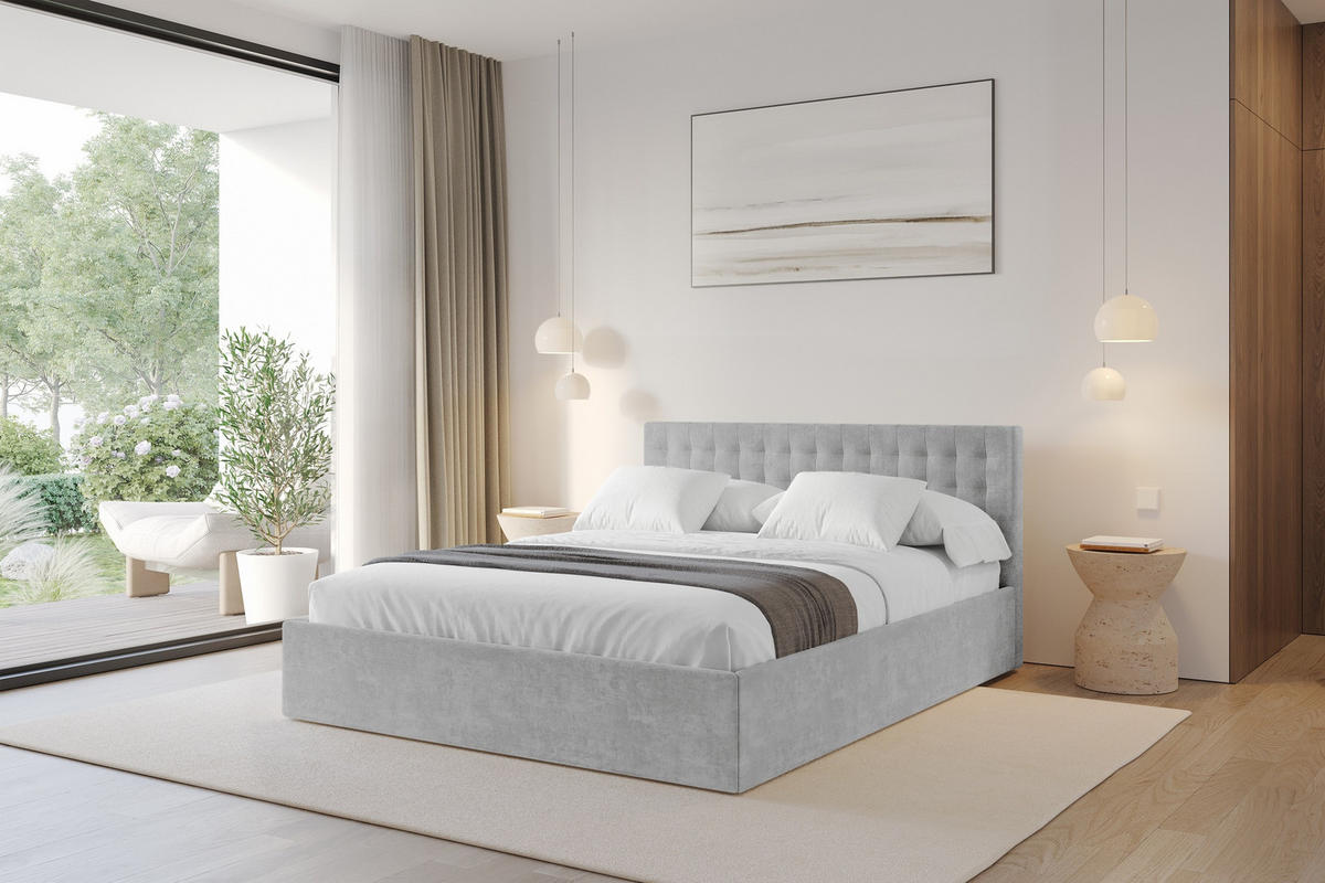 POLSTERBETT mit Bettkasten und Lattenrost, Boxbett ohne Matratze - PARI 180x200 Grau - Hellgrau, Holzwerkstoff/Textil (180/200cm) - ALTDECOR