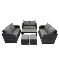 GARTENSOFA SET mit rechteckigem COUCHTISCH Polyrattan 8-Sitzer Dunkelgrau - Dunkelgrau/Grau, Glas/Kunststoff - Fimous