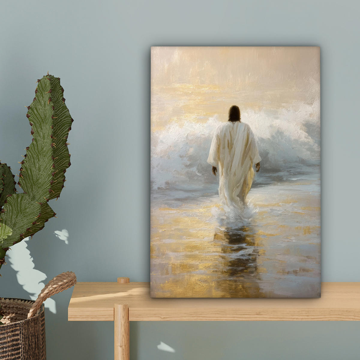 LEINWANDBILD Gemälde - Welle - Jesus - Abstrakt Deko Wohnzimmer 20x30 cm - Goldfarben, Textil (20/30cm) - MuchoWow