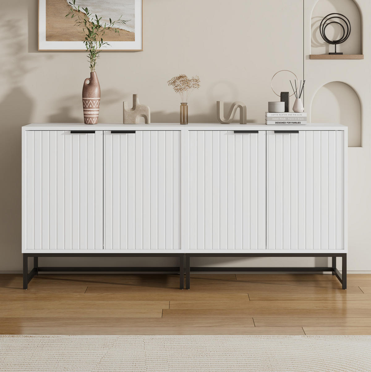 KOMODA, 160/40/80 cm, biela, z drevotriesky s kovovými úchytkami a nohami - biela, kompozitné drevo (160/80/40cm) - BEAOK