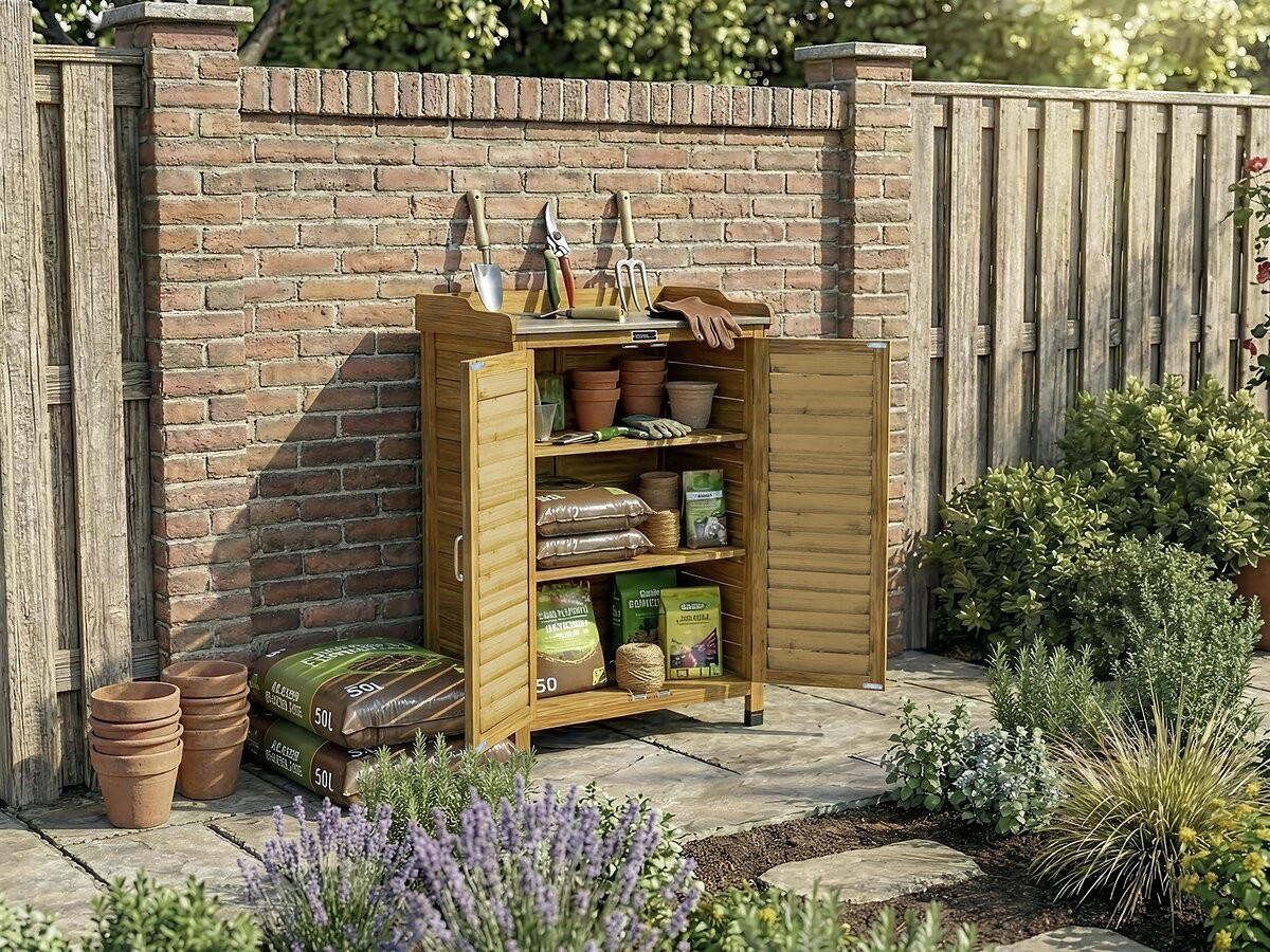 GARTENSCHRANK - GARTENTRUHE alexia Braun - Braun, Holz (41/101/66cm) - Habitat Garten