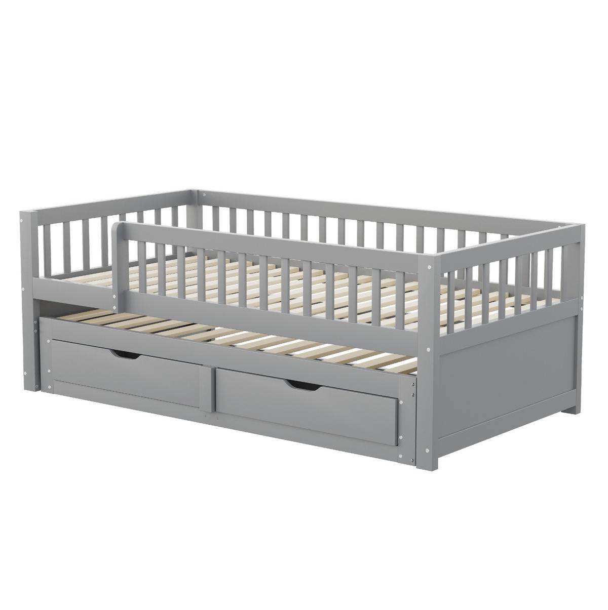 MULTIFUNKTIONSBETT 90/200 cm grau aus Holz mit Ausziehbett und 2 Schubladen - Grau, Holzwerkstoff (90/200cm) - OKWISH