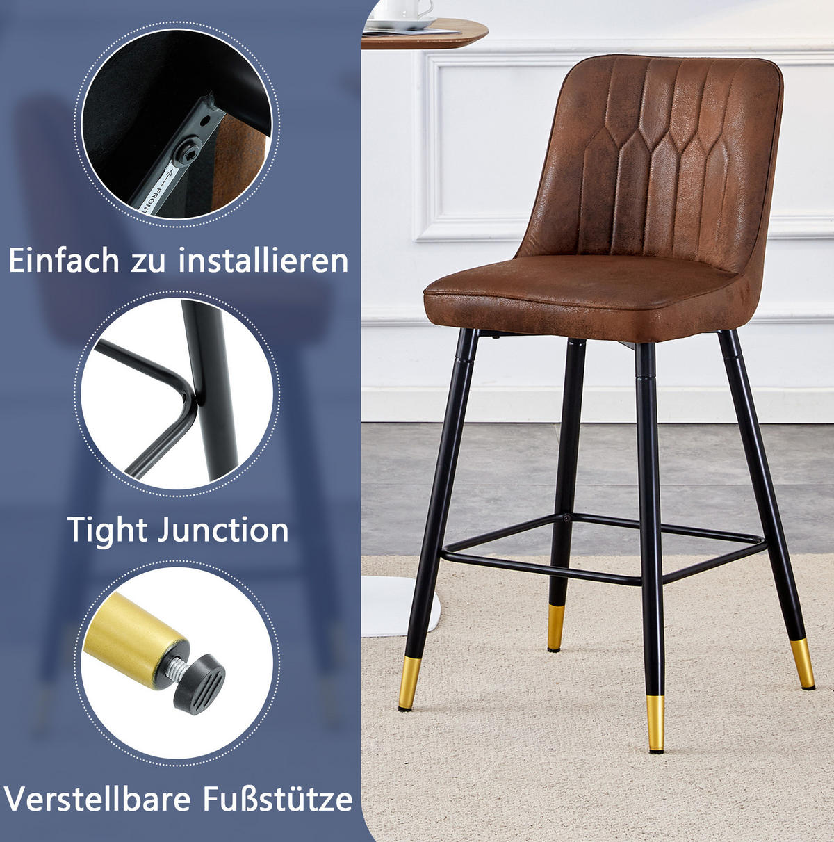 BARHOCKER 2er-Set 100 cm Braun mit Fußraste - Braun, Metall (45/100/42cm) - MIVRAY