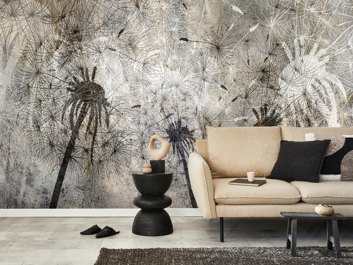 FOTOTAPETE Pusteblumen Beton Retro Stil 250x175 - Beige/Braun, Papier (250/175cm) - Muralo