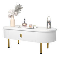 COUCHTISCH 108/50/40 cm weiß aus MDF mit zwei Schubladen und goldenen Details - Weiß, Holzwerkstoff (108/50/40cm) - OKMYHOME