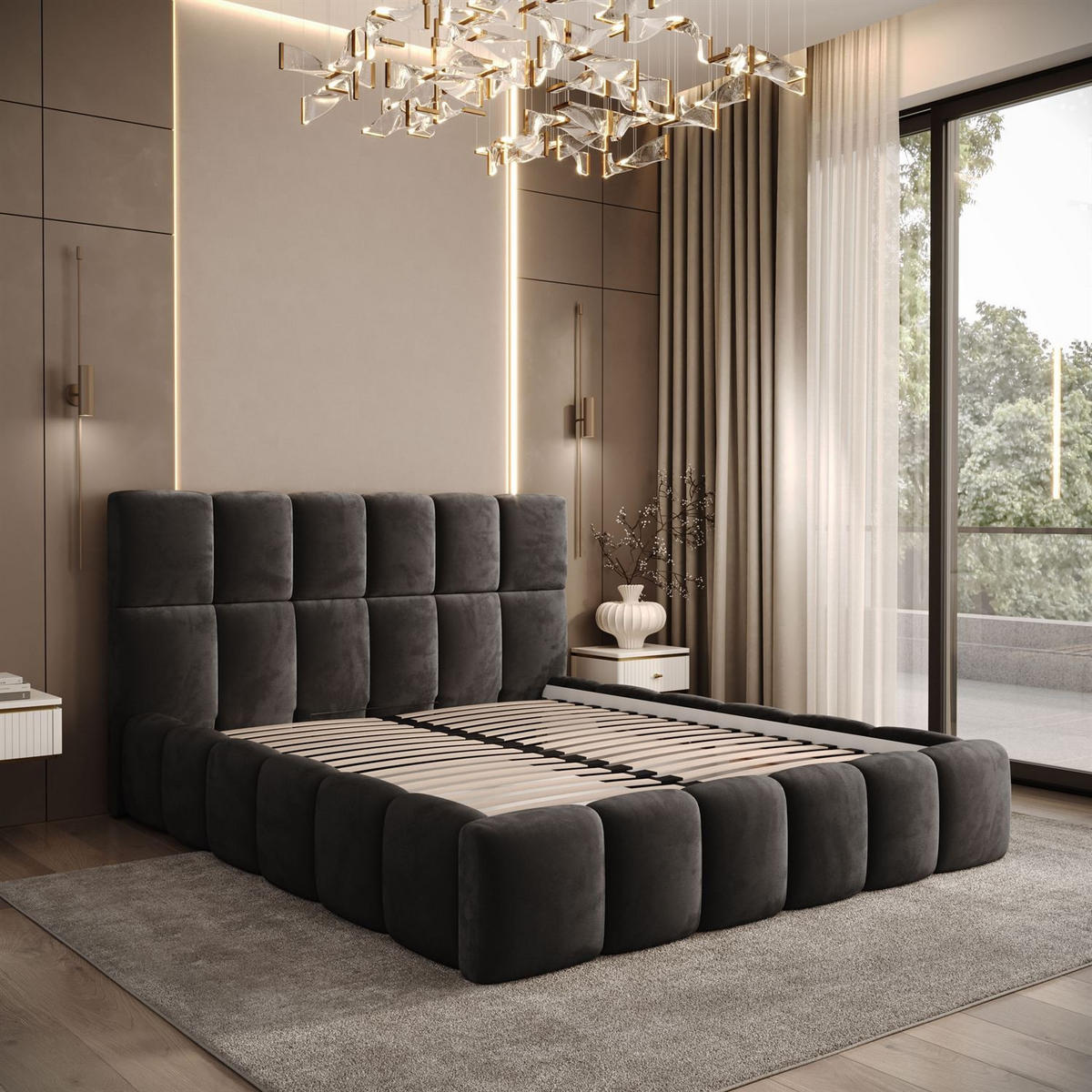 POLSTERBETT VENEZIA mit Bettkasten 160x200, Royal Velvet 185 - Graphitfarben, Textil (160/200cm) - Lookway