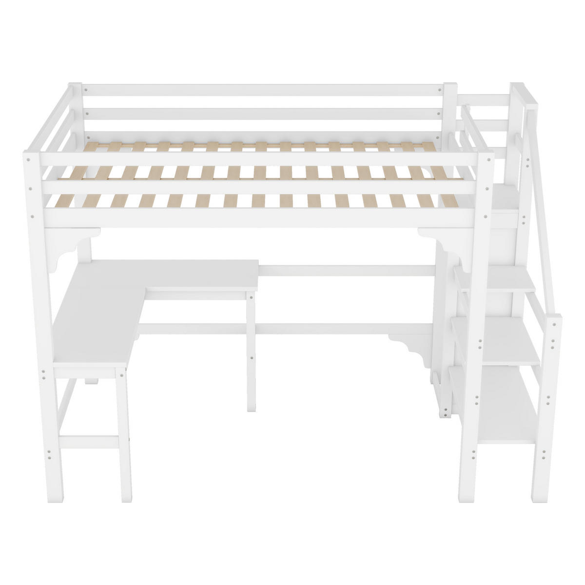 HOCHBETT 140/200 cm mit L-förmigem Schreibtisch aus Kiefernholz in Weiß - Weiß, Holz (140/200cm) - OKWISH