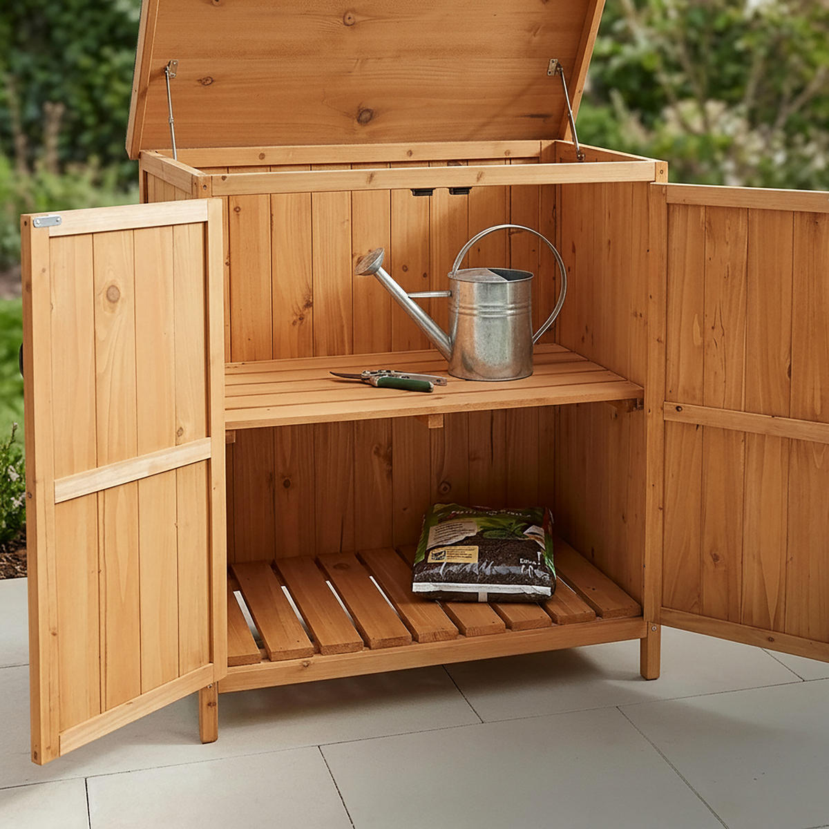 GARTENSCHRANK Hellbraun Holz 88x75 cm - Hellbraun, Holz/Papier (75/88/44cm) - Relaxdays