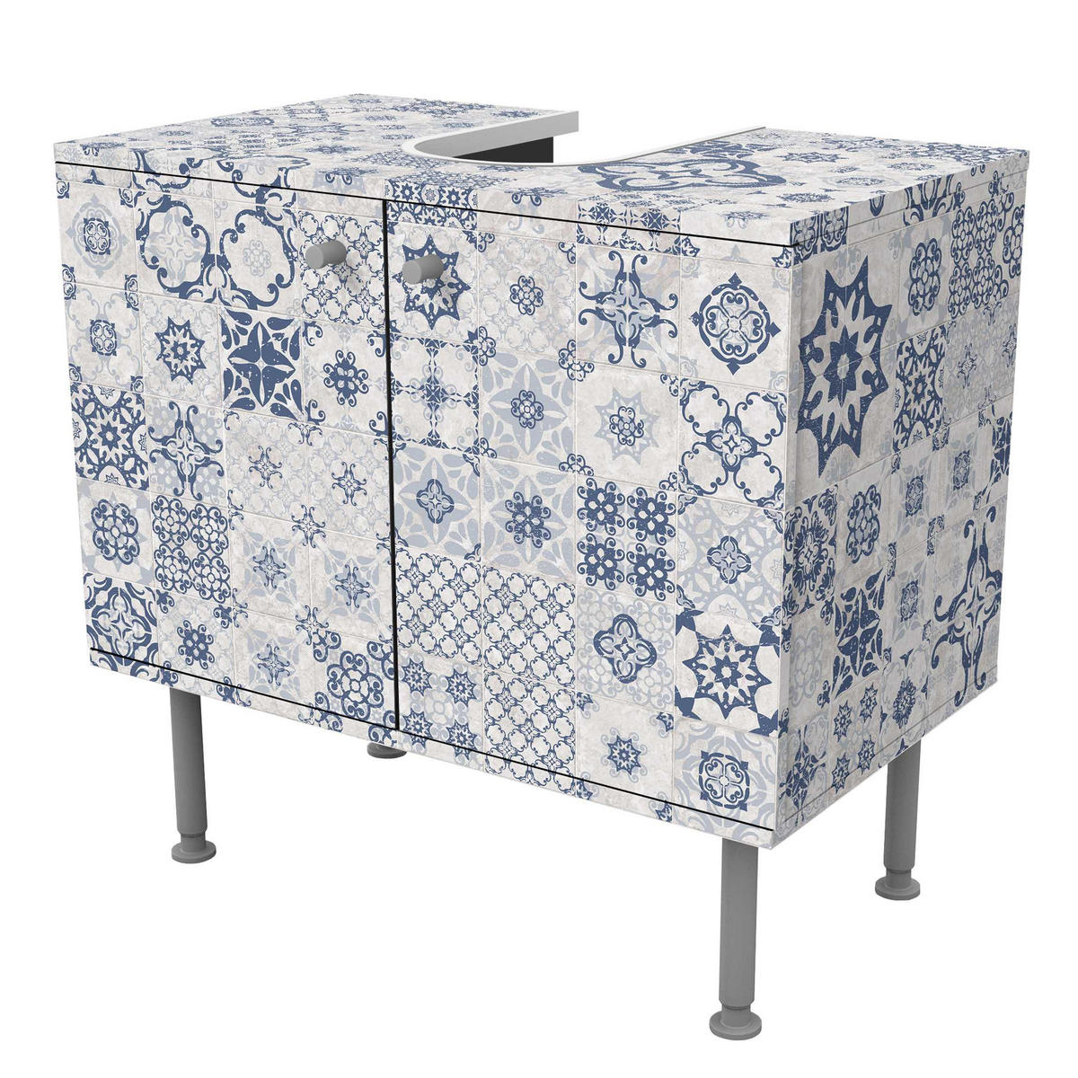 WASCHBECKENUNTERSCHRANK Keramikfliesen Agadir blau 60/55/35 cm - Blau, Holzwerkstoff (60/55/35cm) - Bilderwelten