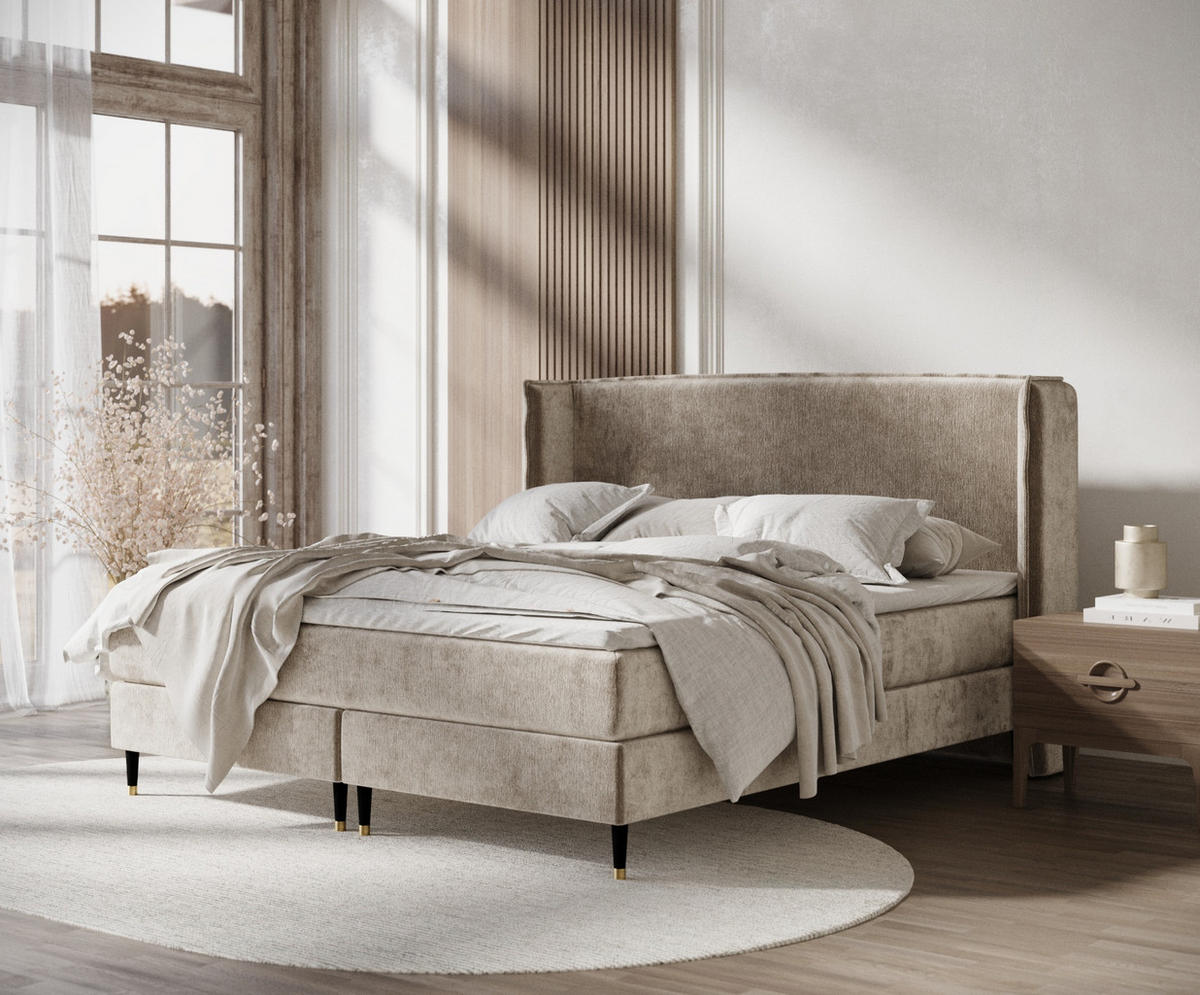 KONTINENTALBETT Ardis Beige 160/200 cm mit Matratze und Topper - Beige/Schwarz, Holz/Holzwerkstoff (160/200cm) - Maison de Reve