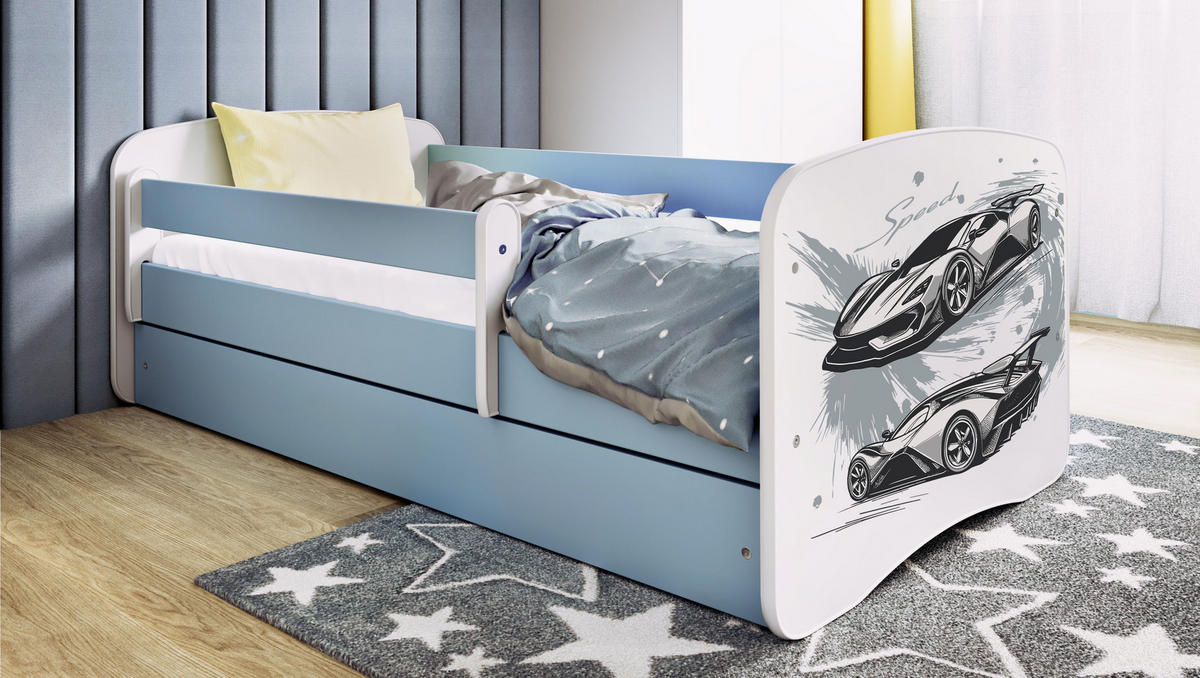KINDERBETT Sportwagen mit Schublade und Matratze 180/80 - Blau, Holzwerkstoff (80/180cm) - RAUMHIRSCH FURNITURE