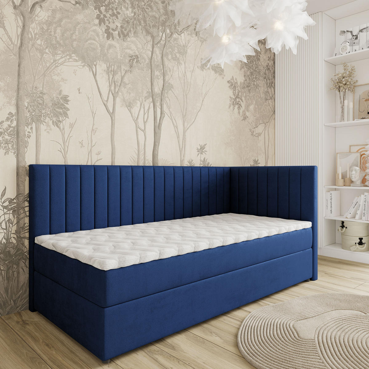 BOXBETT ARIS 80x200 cm mit Matratze und Topper, H2+H3 - Blau - Blau, Holz (80/200cm) - MASSENO