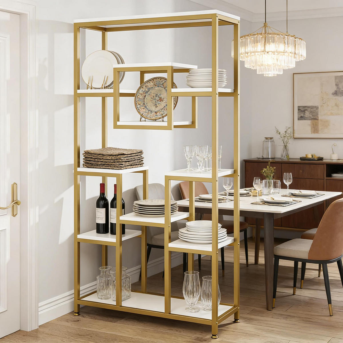 BÜCHERREGAL Gold/Weiß 11 offene Fächer 90/34/182,5 cm - Goldfarben, Metall (90/182.5/34cm) - PANGIVO