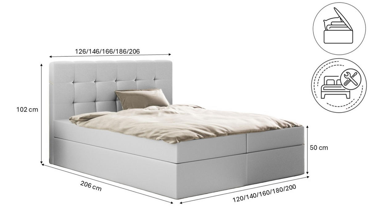 BOXBETT Mit Matratze Und Bettkasten, LUDANO Stoff Cayenne Silber 120x200 cm H3-Bonell - Silberfarben, Holz (120/200cm) - Kaiser Möbel