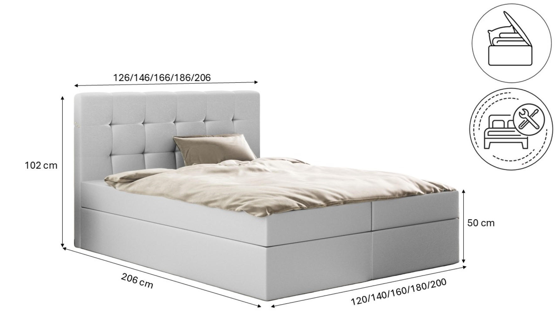 Thumbnail - Kaiser Möbel Boxbett, Silber, Holz, H2, 140x200 cm, Schlafzimmer, Betten, Boxspringbetten