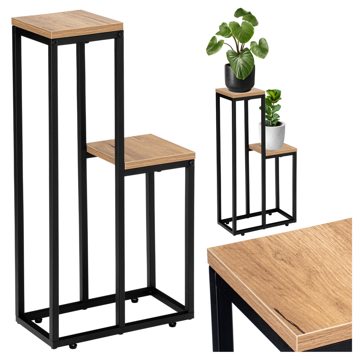 BLUMENSTÄNDER mit Ablagen und Metallgestell - Eichefarben, Metall (17/34.5/67cm) - Mat-Haus