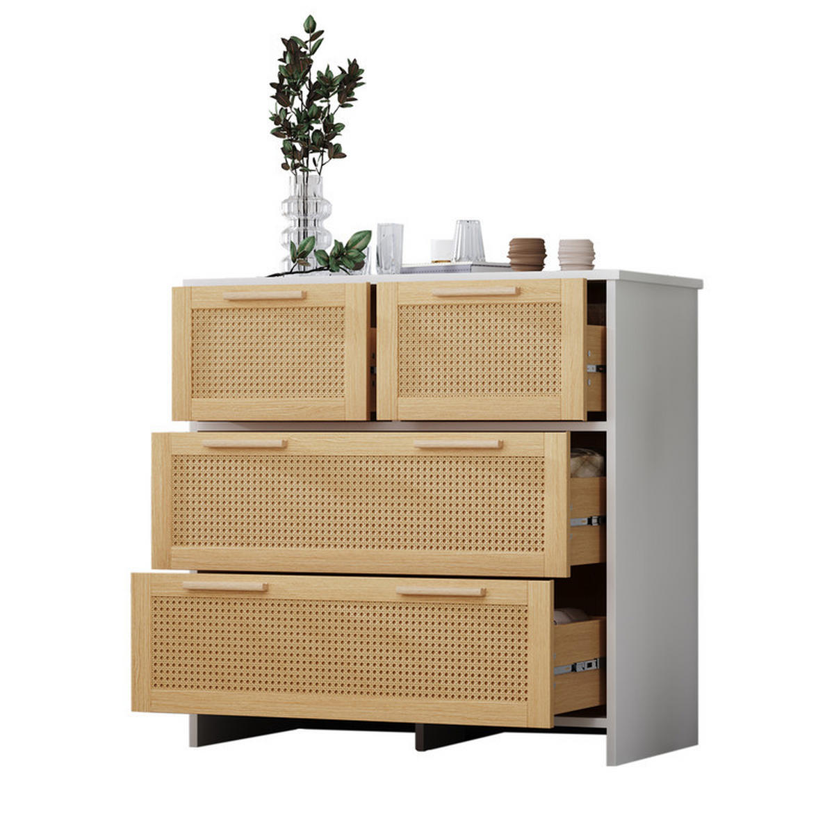 SCHUHSCHRANK mit 4 Schubladen und Massivholzgriffen 80x80x38 cm - Braun, Holzwerkstoff (80/38/80cm) - Fuleadture