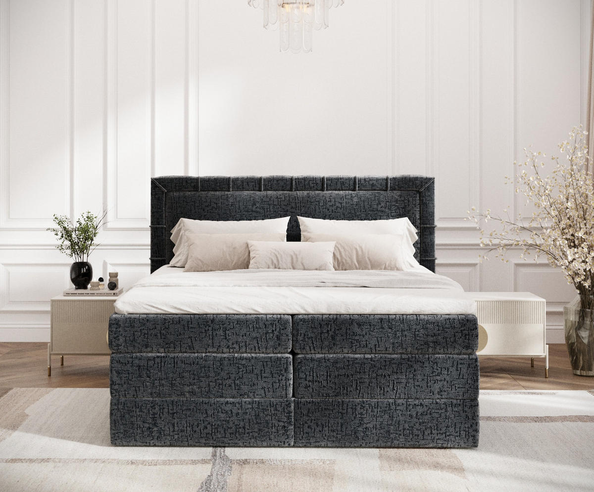 BOXSPRINGBETT Rosabel Anthrazit 180/200 cm mit Matratze und Topper - Anthrazit/Schwarz, Holz/Holzwerkstoff (180/200cm) - Maison de Reve