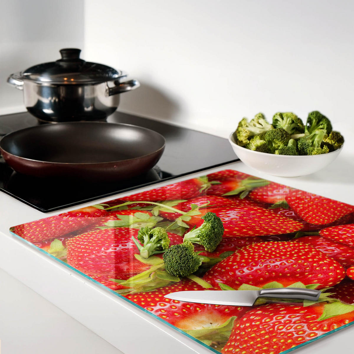 GLASPLATTE 60x52 cm Erdbeeren - Rot, Glas (60/0.4/52cm) - TULUP