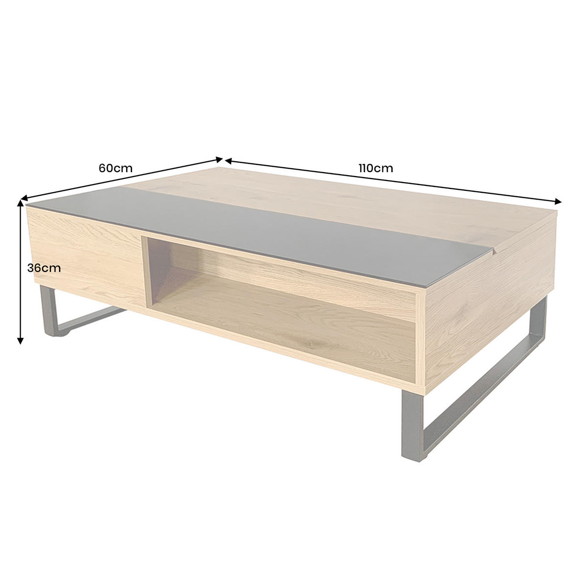 COUCHTISCH APARTMENT Schichtholz Natur 110 cm - Hellbraun/Schwarz, Glas/Holzwerkstoff (60/110/35cm) - riess-ambiente