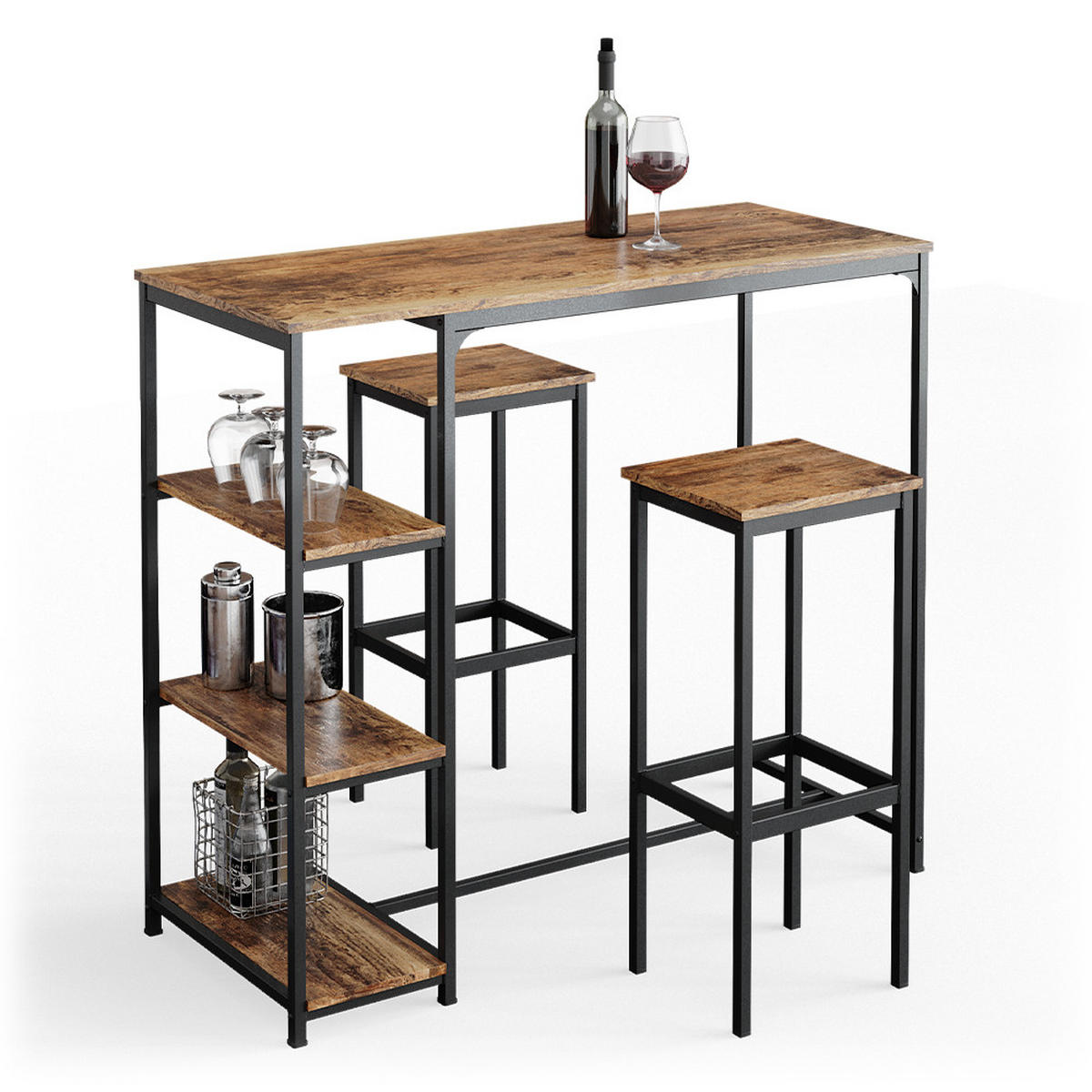 BARHOCKER 2ER SET Fyrk Eiche rustikal 32 x 78 cm 2 Teile - Wildeiche/Schwarz, Metall (32/78/28cm) - Vicco