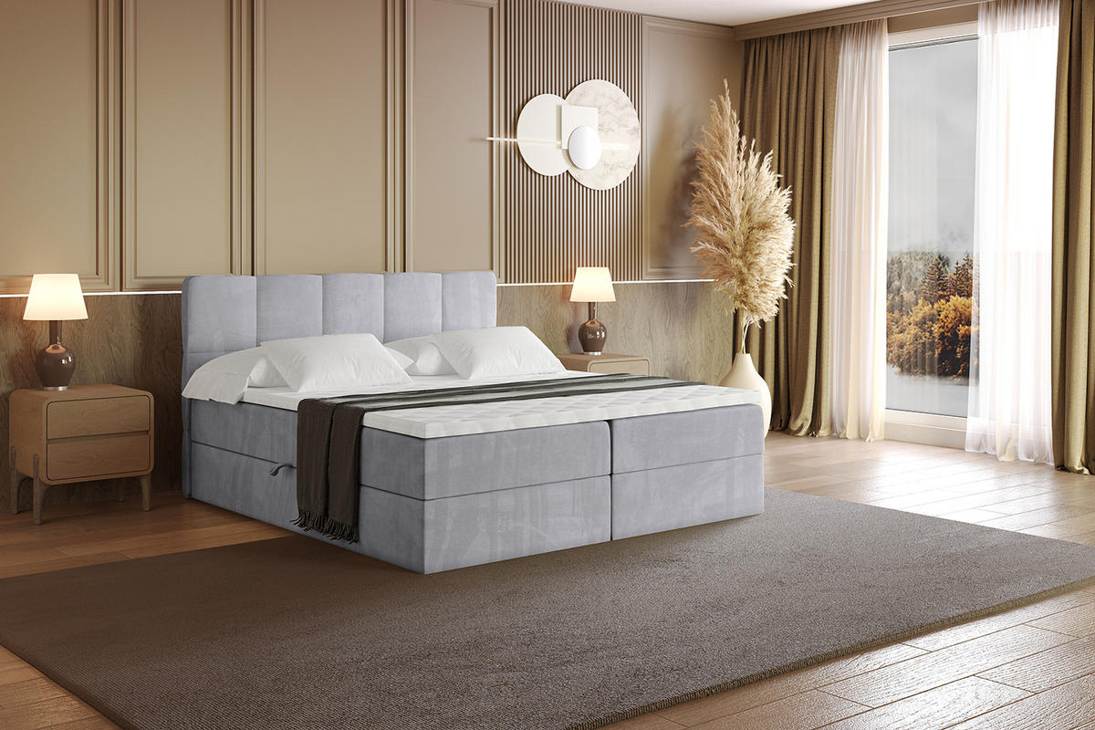 BOXBETT mit Matratze H4 und Lattenrost - LIRO - 160x200 - Grau Monolith - Grau, Holzwerkstoff/Kunststoff (160/200cm) - ALTDECOR