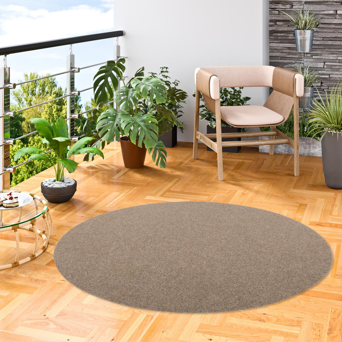 KUNSTRASEN RASENTEPPICH MIT NOPPEN KINGSTON RUND - Beige, Textil (100/100cm) - Snapstyle