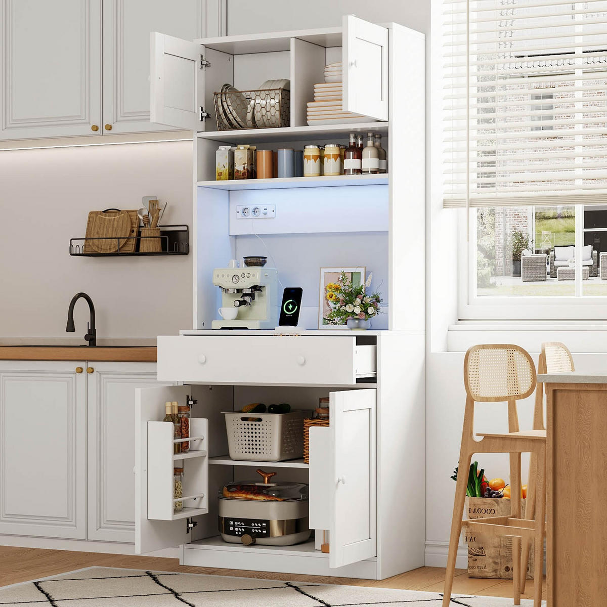 KÜCHENSCHRANK 72/180/40 cm MDF Weiß, MIT STECKDOSE UND RGB-LED, Hochschrank für Küche und Esszimmer - Weiß, Holzwerkstoff (40/180/72cm) - Rolipo