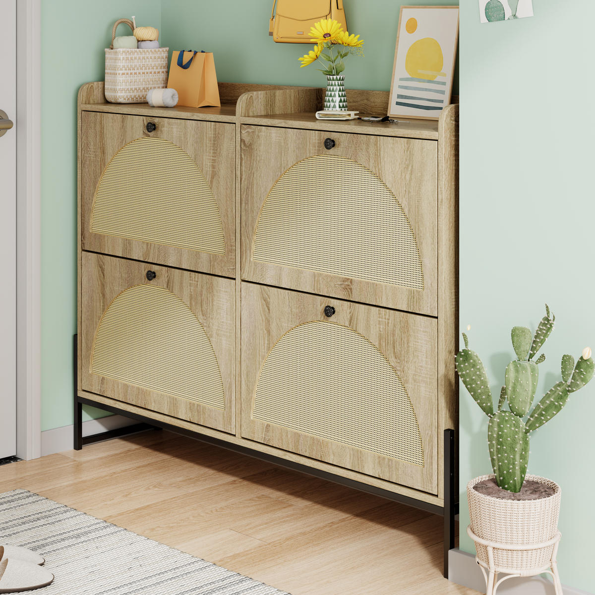 SCHUHSCHRANK 4 Klappen schmal - Naturfarben, Holzwerkstoff (118/91.5/25cm) - LEBENLANG