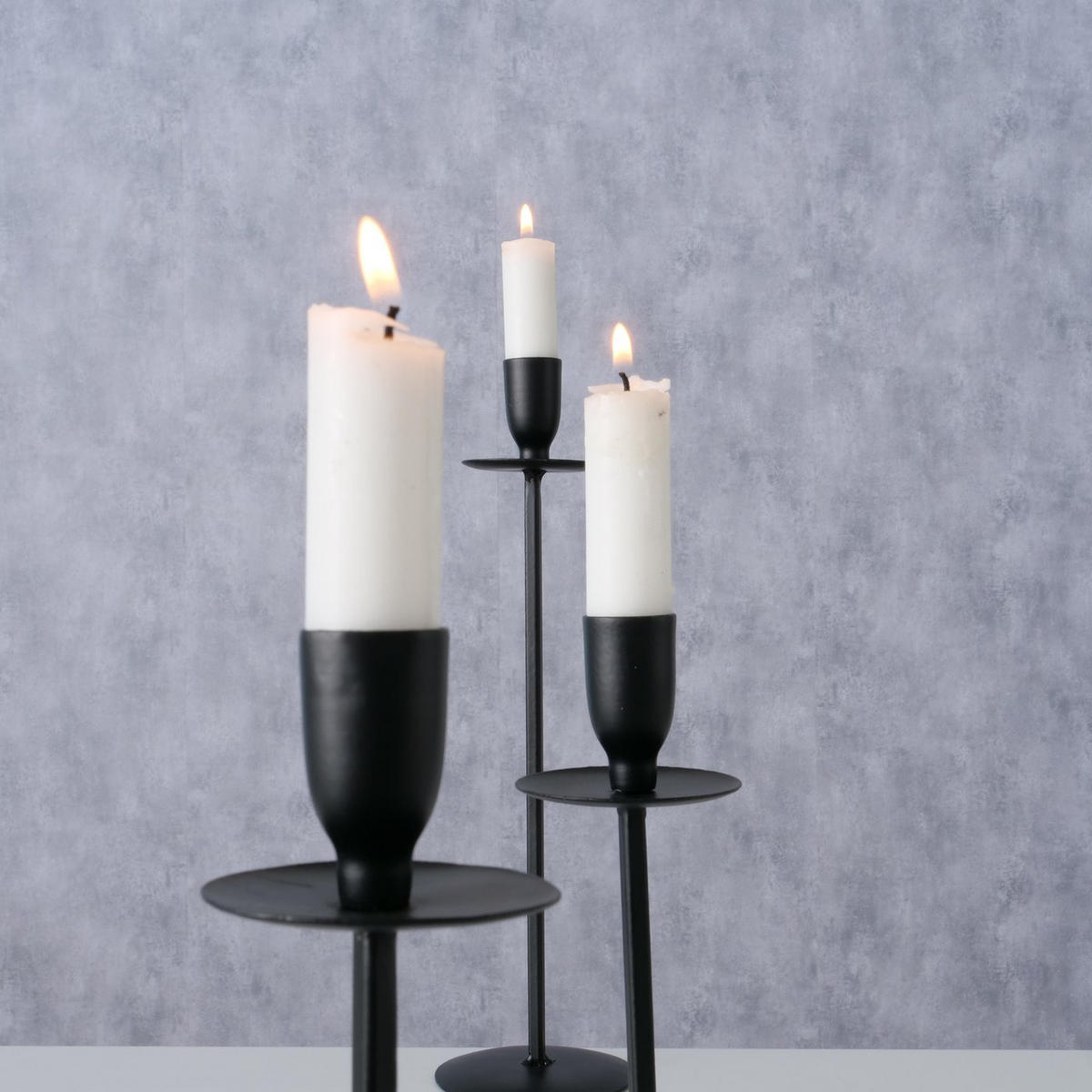 KERZENSTÄNDER Metall Chesil 20/26/30 cm 3er-Set - Schwarz, Metall (8.3/30/8.3cm) - Boltze Home