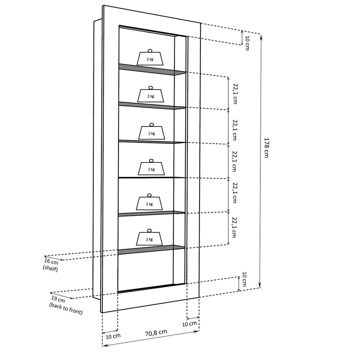 HÄNGEVITRINE COMO, sechs Glasböden, LED mehrfarbige Beleuchtung, Honigeiche/Trüffeleichefarben - Honigeiche/Trüffeleichefarben, Glas/Holzwerkstoff (71/178/19cm) - Komodee