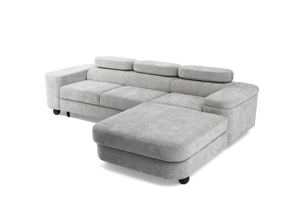 ECKSOFA LOVE L Rechts mit Schlaffunktion 124x210 Chenille Hellgrau - Hellgrau/Schwarz, Holz/Textil (205/284cm) - Muffo