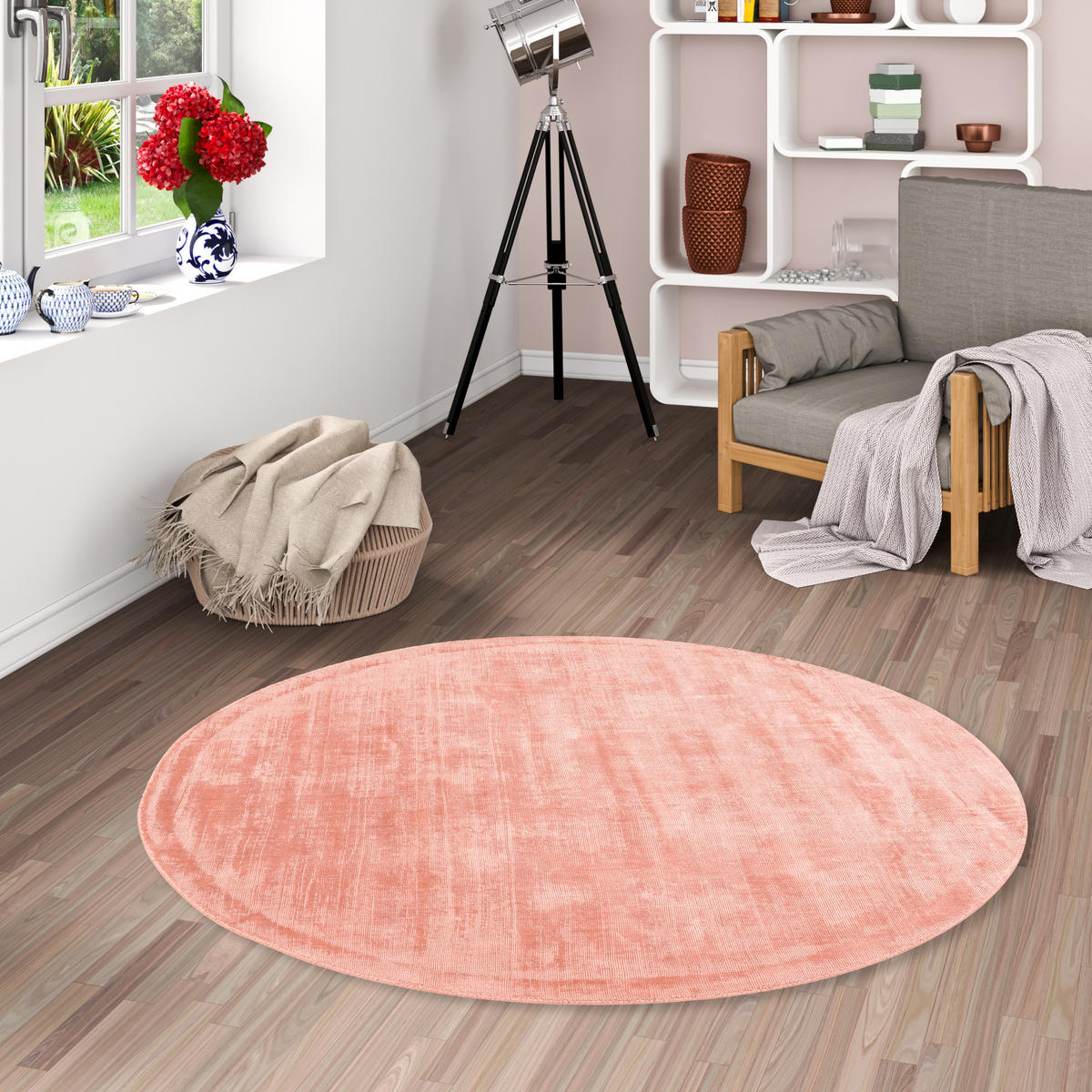 LUXUS DESIGNER TEPPICH ROMA RUND - Altrosa, Textil (200/200cm) - Pergamon