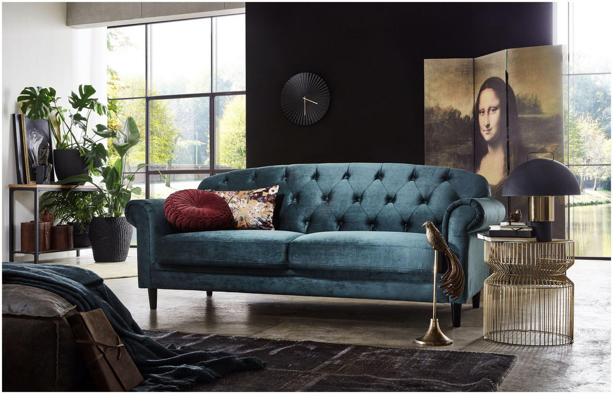 SOFA Carla Samt Waldgrün - Waldgrün, Textil (210/85/88cm) - ATLANTIC home collection