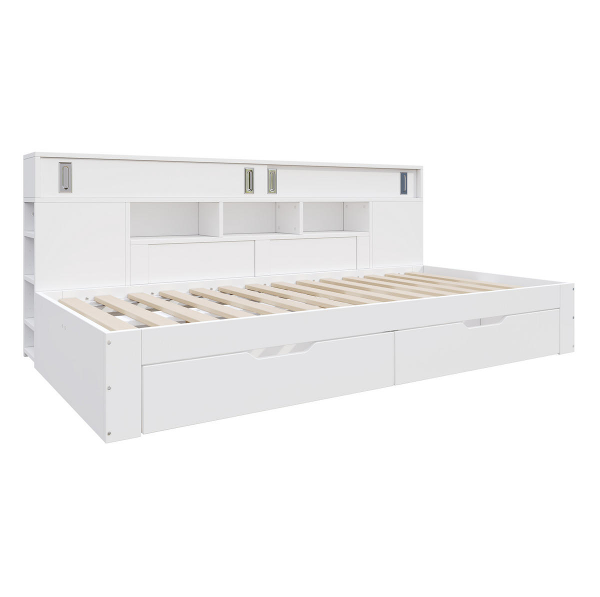 KINDERBETT 90/190 cm Weiß mit Stauraum Schubladen und Schiebetüren aus MDF Ohne Matratze - Weiß, Holzwerkstoff (90/190cm) - OKWISH