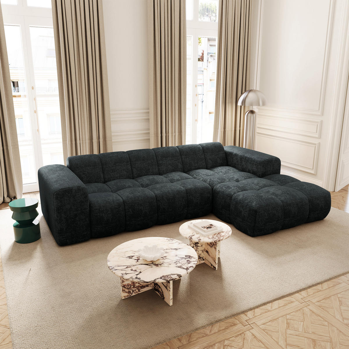 ECKSOFA rechtwinklig BLOOM Geprägter Samt Anthrazitgrau 290cm - Dunkelgrau/Anthrazit, Textil (290/164cm) - Premium Interiors