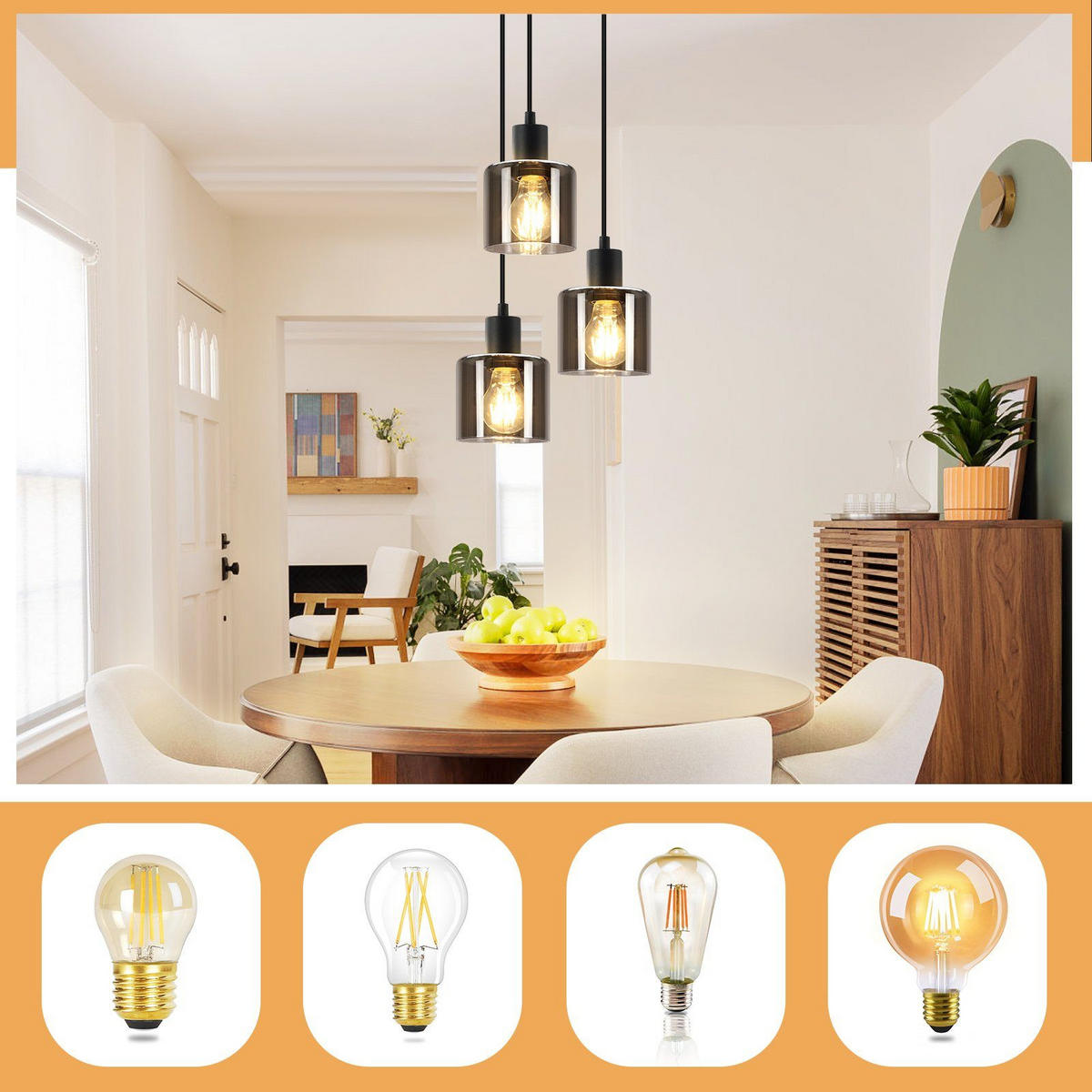 HÄNGELEUCHTE Klassik 3-flammig 26/26/195 cm - Grau, Glas (26/26/195cm) - Nettlife