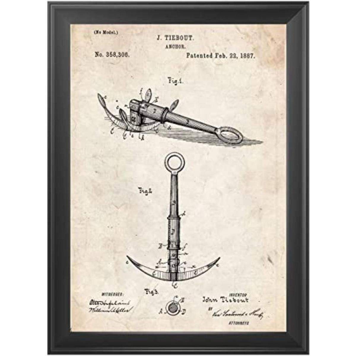 POSTER Set mit 4 Jahrgang Patenten Booten A4 Schwarzer Rahmen - Schwarz, Papier (29.7/3cm) - Nacnic