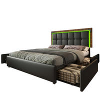 POLSTERBETT 160/200 cm mit LED-Beleuchtung, 4 Schubladen & höhenverstellbarem Kopfteil,Schwarz - Schwarz, Kunststoff (160/200cm) - Redom