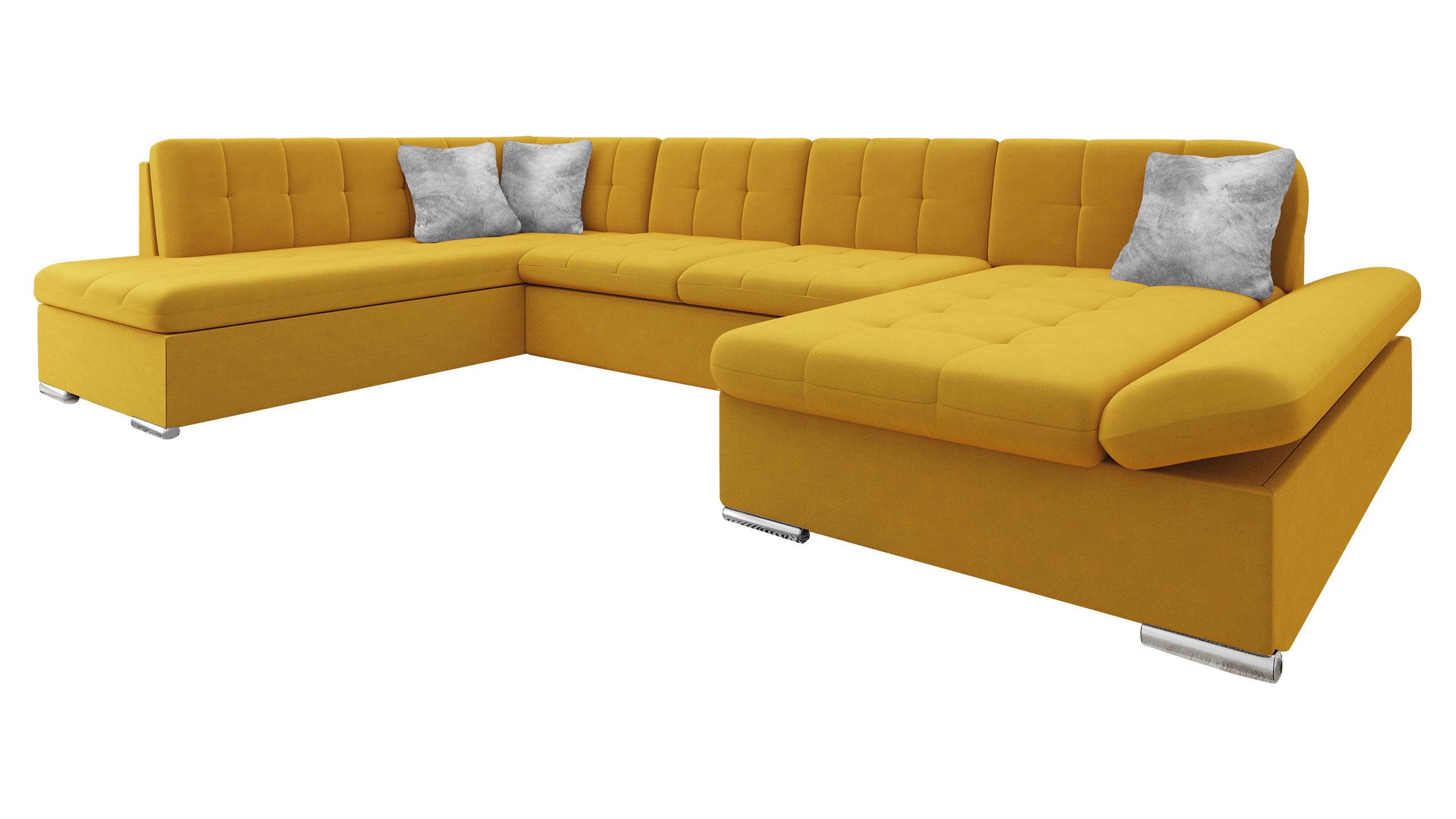 ECKSOFA Bergen Premium, Seite: Rechts - Gelb/Silberfarben, Holz/Textil (345/76/205cm) - MIRJAN24